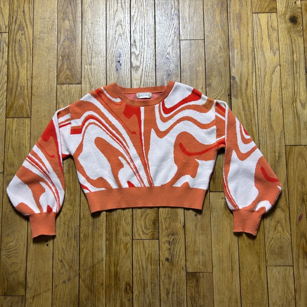Altar'd State Orange Psychedelic Swirl Cropped Sweater Balloon Sleeve‎ Small